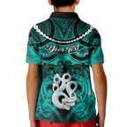 Personalised Maori Matariki Manaia Turquoise Kid Polo Shirt Maori Kowhaiwhai Pattern Galaxy
