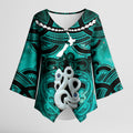 Personalised Maori Matariki Manaia Turquoise Kimono Sleeve Blouse Maori Kowhaiwhai Pattern Galaxy
