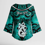 Personalised Maori Matariki Manaia Turquoise Kimono Sleeve Blouse Maori Kowhaiwhai Pattern Galaxy