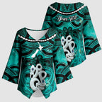 Personalised Maori Matariki Manaia Turquoise Kimono Sleeve Blouse Maori Kowhaiwhai Pattern Galaxy