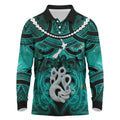Personalised Maori Matariki Manaia Turquoise Long Sleeve Polo Shirt Maori Kowhaiwhai Pattern Galaxy