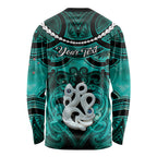 Personalised Maori Matariki Manaia Turquoise Long Sleeve Shirt Maori Kowhaiwhai Pattern Galaxy