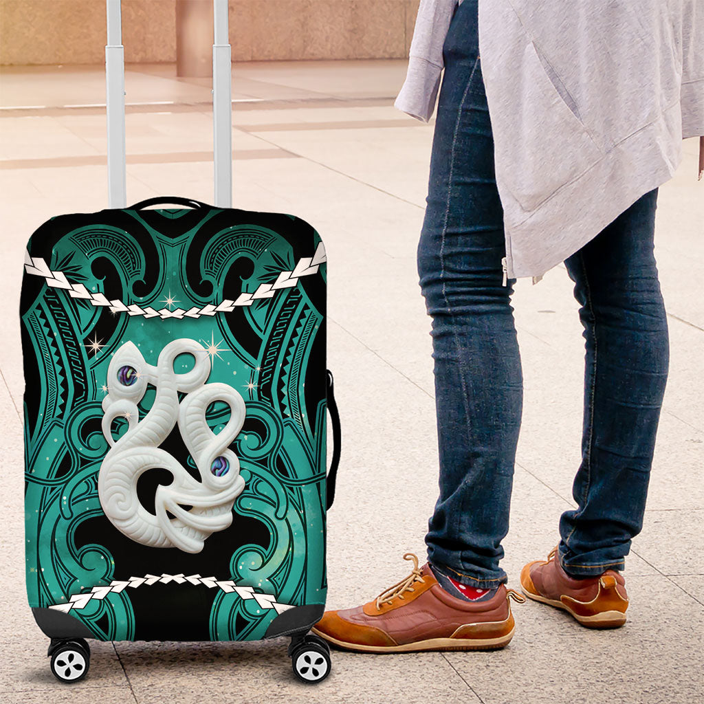 Maori Matariki Manaia Turquoise Luggage Cover Maori Kowhaiwhai Pattern Galaxy