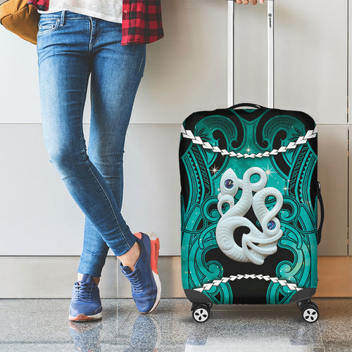 Maori Matariki Manaia Turquoise Luggage Cover Maori Kowhaiwhai Pattern Galaxy
