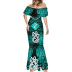 Personalised Maori Matariki Manaia Turquoise Mermaid Dress Maori Kowhaiwhai Pattern Galaxy