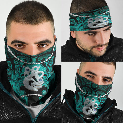 Maori Matariki Manaia Turquoise Neck Gaiter Maori Kowhaiwhai Pattern Galaxy