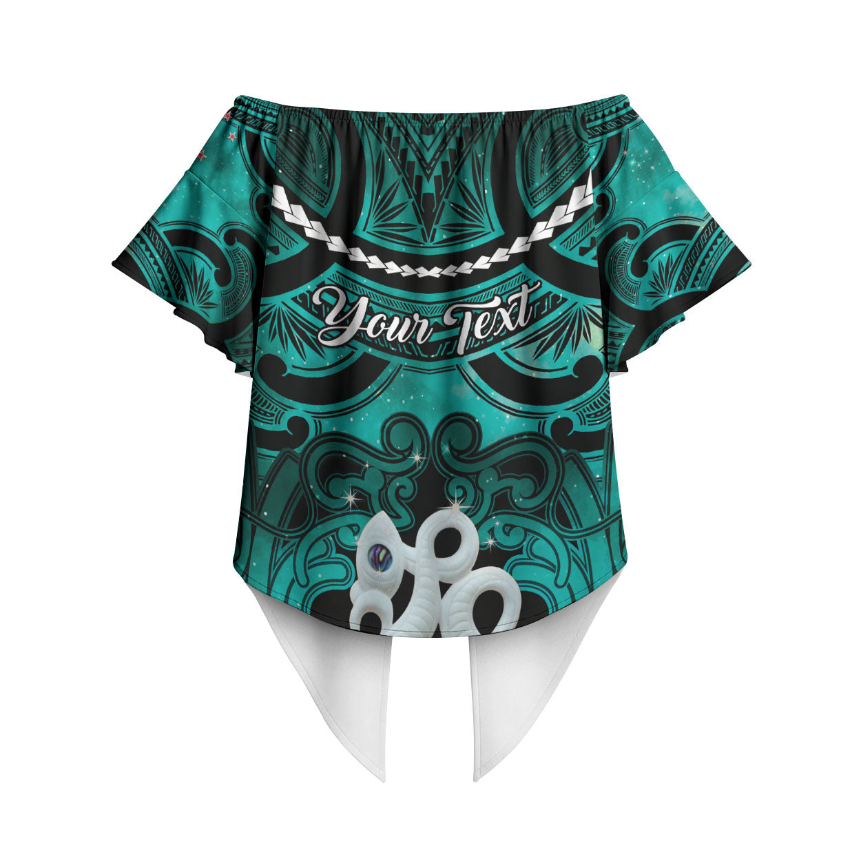 Personalised Maori Matariki Manaia Turquoise Off Shoulder Wrap Waist Top Maori Kowhaiwhai Pattern Galaxy