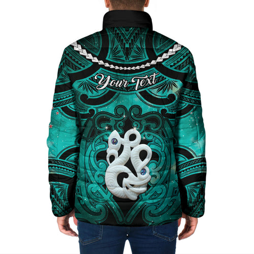 Personalised Maori Matariki Manaia Turquoise Padded Jacket Maori Kowhaiwhai Pattern Galaxy
