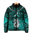 Personalised Maori Matariki Manaia Turquoise Padded Jacket Maori Kowhaiwhai Pattern Galaxy