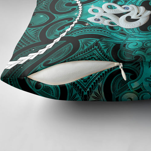 Maori Matariki Manaia Turquoise Pillow Cover Maori Kowhaiwhai Pattern Galaxy