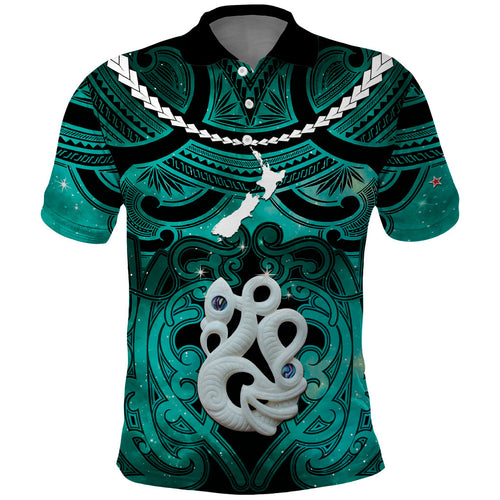 Personalised Maori Matariki Manaia Turquoise Polo Shirt Maori Kowhaiwhai Pattern Galaxy