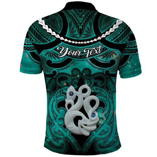Personalised Maori Matariki Manaia Turquoise Polo Shirt Maori Kowhaiwhai Pattern Galaxy