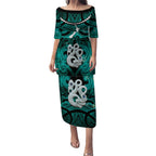 Personalised Maori Matariki Manaia Turquoise Puletasi Maori Kowhaiwhai Pattern Galaxy