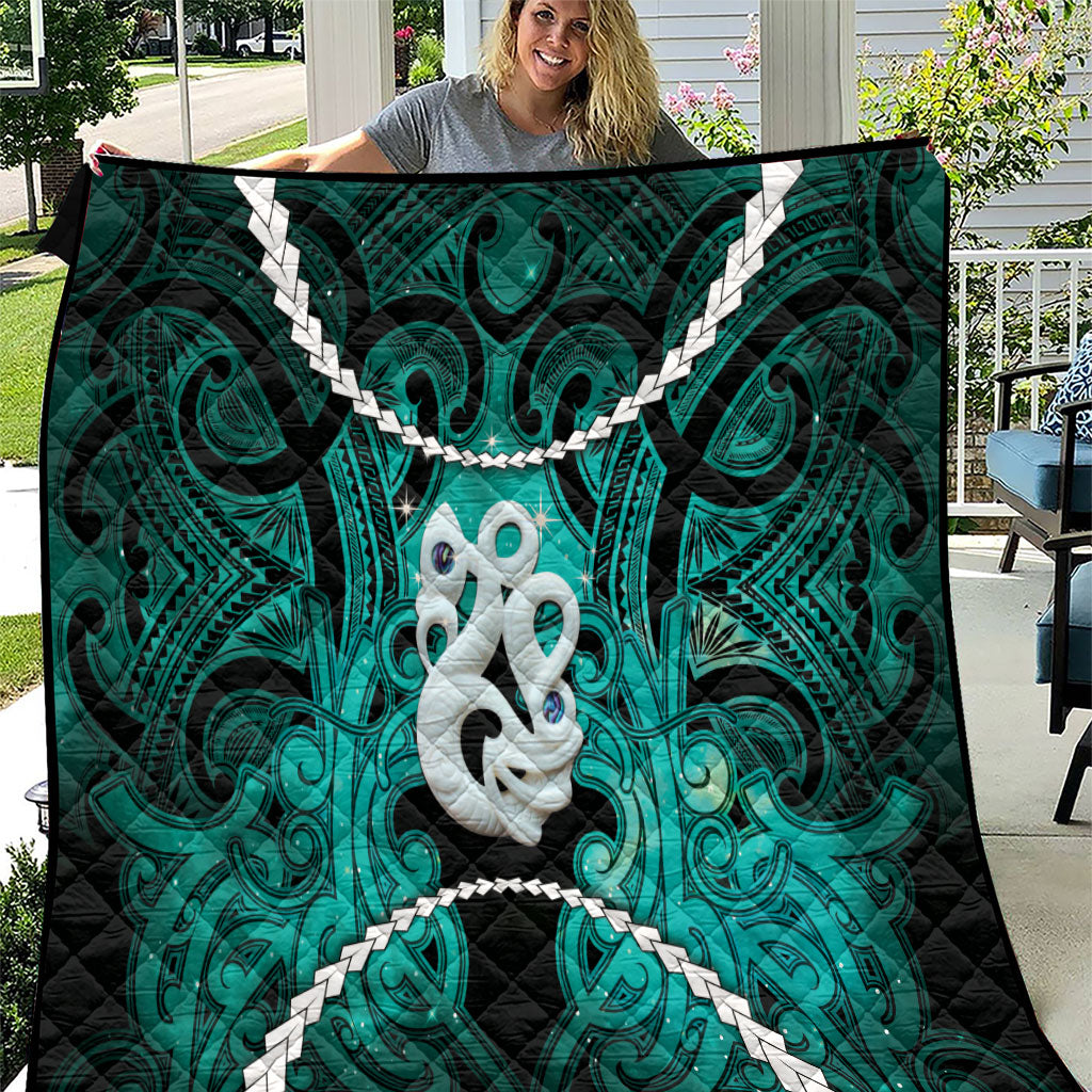 Maori Matariki Manaia Turquoise Quilt Maori Kowhaiwhai Pattern Galaxy