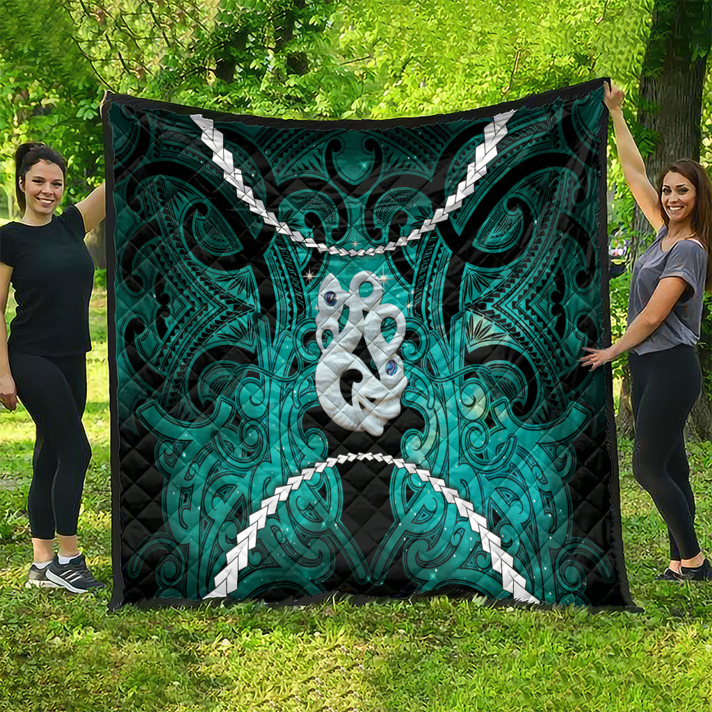 Maori Matariki Manaia Turquoise Quilt Maori Kowhaiwhai Pattern Galaxy