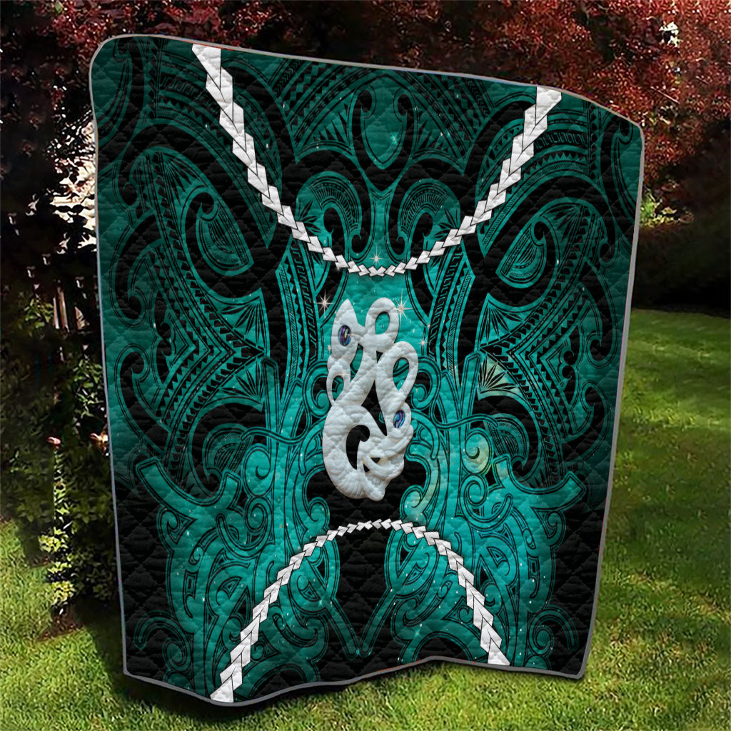 Maori Matariki Manaia Turquoise Quilt Maori Kowhaiwhai Pattern Galaxy