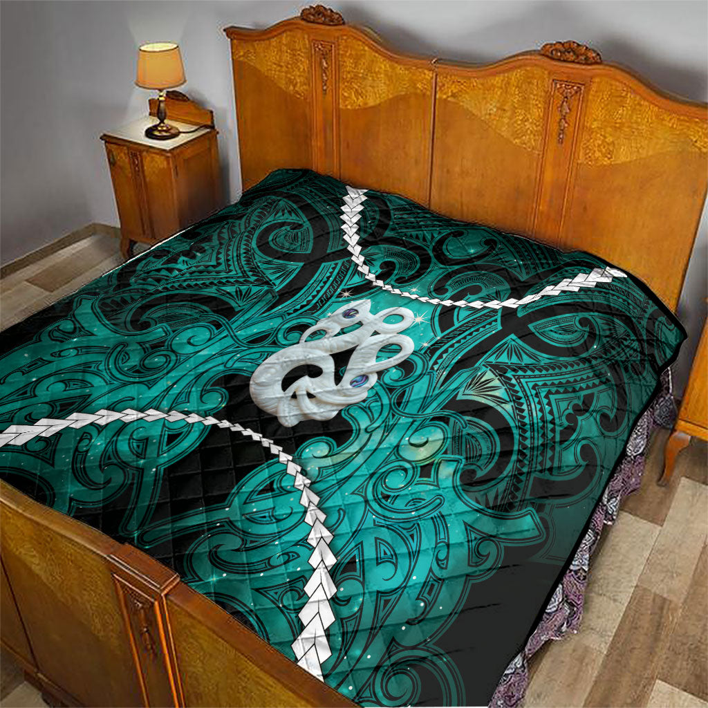 Maori Matariki Manaia Turquoise Quilt Maori Kowhaiwhai Pattern Galaxy