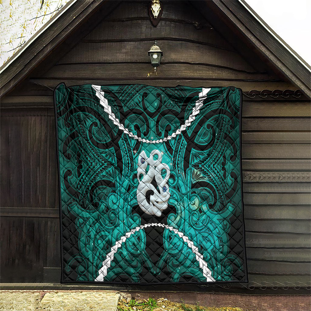 Maori Matariki Manaia Turquoise Quilt Maori Kowhaiwhai Pattern Galaxy