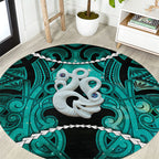 Maori Matariki Manaia Turquoise Round Carpet Maori Kowhaiwhai Pattern Galaxy