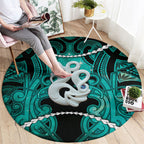 Maori Matariki Manaia Turquoise Round Carpet Maori Kowhaiwhai Pattern Galaxy