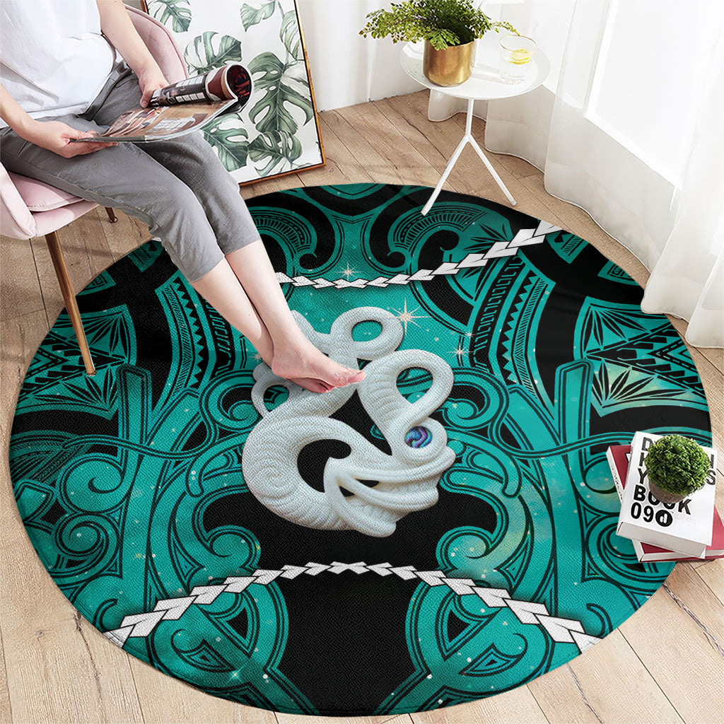 Maori Matariki Manaia Turquoise Round Carpet Maori Kowhaiwhai Pattern Galaxy