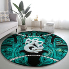 Maori Matariki Manaia Turquoise Round Carpet Maori Kowhaiwhai Pattern Galaxy