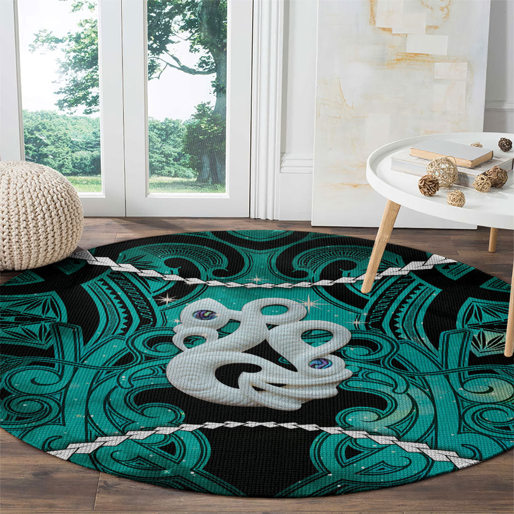 Maori Matariki Manaia Turquoise Round Carpet Maori Kowhaiwhai Pattern Galaxy