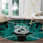 Maori Matariki Manaia Turquoise Round Carpet Maori Kowhaiwhai Pattern Galaxy