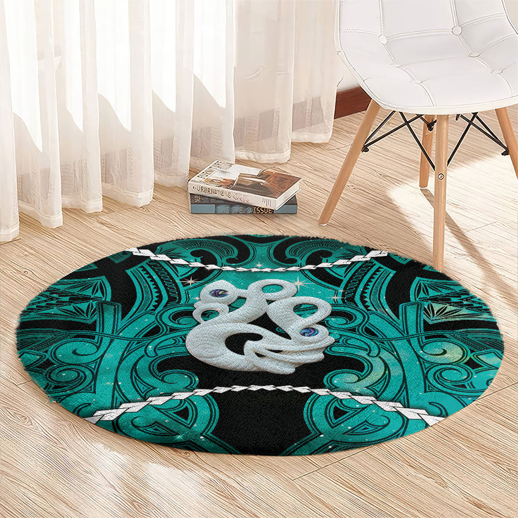 Maori Matariki Manaia Turquoise Round Carpet Maori Kowhaiwhai Pattern Galaxy