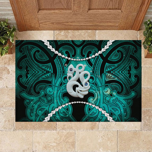 Maori Matariki Manaia Turquoise Rubber Doormat Maori Kowhaiwhai Pattern Galaxy