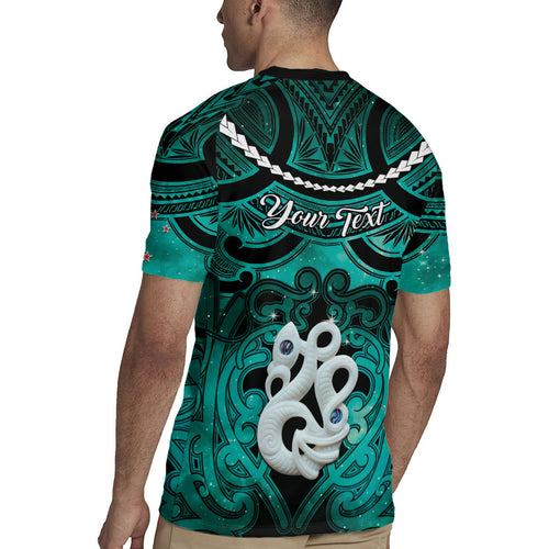 Personalised Maori Matariki Manaia Turquoise Rugby Jersey Maori Kowhaiwhai Pattern Galaxy