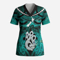 Personalised Maori Matariki Manaia Turquoise Scrub Top Maori Kowhaiwhai Pattern Galaxy