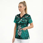 Personalised Maori Matariki Manaia Turquoise Scrub Top Maori Kowhaiwhai Pattern Galaxy
