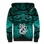 Personalised Maori Matariki Manaia Turquoise Sherpa Hoodie Maori Kowhaiwhai Pattern Galaxy