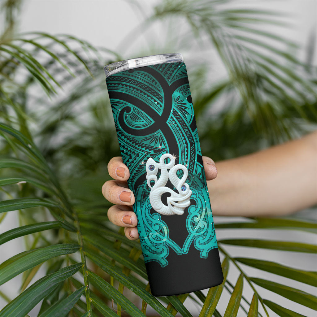 Personalised Maori Matariki Manaia Turquoise Skinny Tumbler Maori Kowhaiwhai Pattern Galaxy