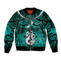 Personalised Maori Matariki Manaia Turquoise Sleeve Zip Bomber Jacket Maori Kowhaiwhai Pattern Galaxy