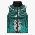 Personalised Maori Matariki Manaia Turquoise Sleeveless Puffer Jacket Maori Kowhaiwhai Pattern Galaxy
