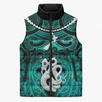 Personalised Maori Matariki Manaia Turquoise Sleeveless Puffer Jacket Maori Kowhaiwhai Pattern Galaxy