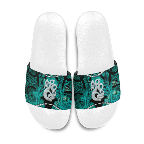 Maori Matariki Manaia Turquoise Slide Sandals Maori Kowhaiwhai Pattern Galaxy