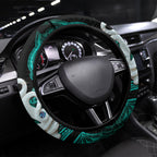 Maori Matariki Manaia Turquoise Steering Wheel Cover Maori Kowhaiwhai Pattern Galaxy