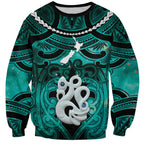 Personalised Maori Matariki Manaia Turquoise Sweatshirt Maori Kowhaiwhai Pattern Galaxy
