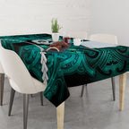 Maori Matariki Manaia Turquoise Tablecloth Maori Kowhaiwhai Pattern Galaxy