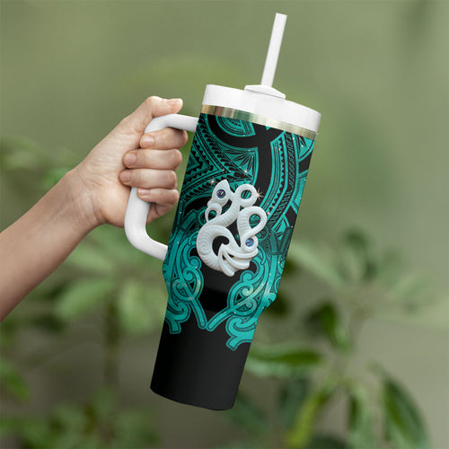 Personalised Maori Matariki Manaia Turquoise Tumbler With Handle Maori Kowhaiwhai Pattern Galaxy