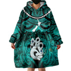 Personalised Maori Matariki Manaia Turquoise Wearable Blanket Hoodie Maori Kowhaiwhai Pattern Galaxy