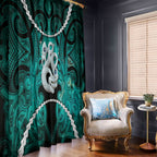 Maori Matariki Manaia Turquoise Window Curtain Maori Kowhaiwhai Pattern Galaxy