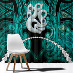Maori Matariki Manaia Turquoise Window Curtain Maori Kowhaiwhai Pattern Galaxy