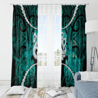 Maori Matariki Manaia Turquoise Window Curtain Maori Kowhaiwhai Pattern Galaxy