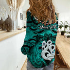 Personalised Maori Matariki Manaia Turquoise Women Casual Shirt Maori Kowhaiwhai Pattern Galaxy