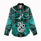 Personalised Maori Matariki Manaia Turquoise Women Casual Shirt Maori Kowhaiwhai Pattern Galaxy