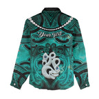 Personalised Maori Matariki Manaia Turquoise Women Casual Shirt Maori Kowhaiwhai Pattern Galaxy